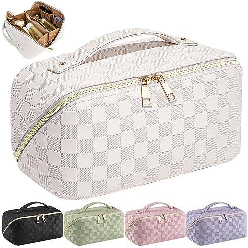 Bestash Reise Kosmetiktasche Damen mit Großem,Tragbare Reise Make Up Tasche,Wasserdichter Schminktasche kulturtasche mit Trennwand Tasche Organizer(Milch-Aprikosenweiß) von Bestash