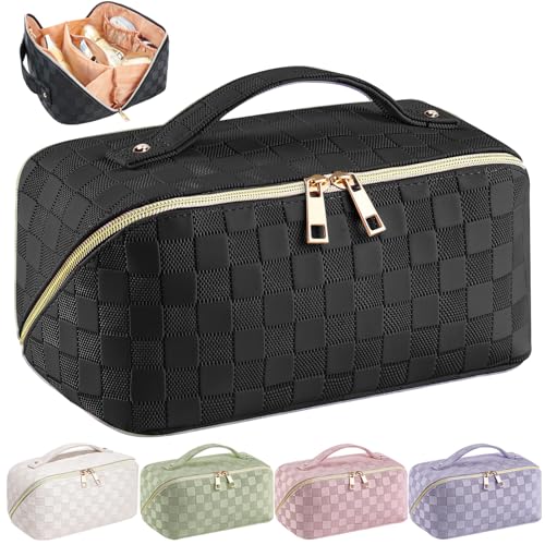 Bestash Reise Kosmetiktasche Damen mit Großem,Tragbare Reise Make Up Tasche,Wasserdichter Schminktasche kulturtasche mit Trennwand Tasche Organizer (Elegant Schwarz) von Bestash