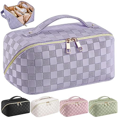 Bestash Reise Kosmetiktasche Damen mit Großem,Tragbare Reise Make Up Tasche,Wasserdichter Schminktasche kulturtasche mit Trennwand Tasche Organizer (Helles Lila) von Bestash