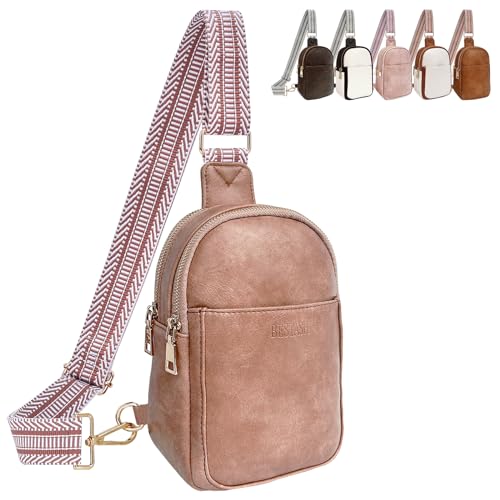 Bestash Sling Bag Damen,Leder Umhängetasche Damen Crossbody Bag Damen Breiter Gurt,Schultertasche Stylisch Bauchtasche für Outdoorsport,Reisen,Einkaufen（Hellbraun） von Bestash