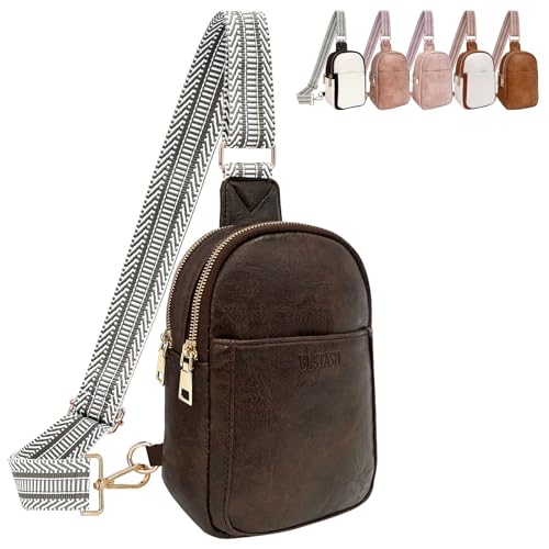 Bestash Bauchtasche Damen Crossbody Bag Damen Breiter Gurt Leder Umhängetasche Damen Stylisch für Outdoorsport/Reisen/Einkaufen（Dunkel Kamel） von Bestash