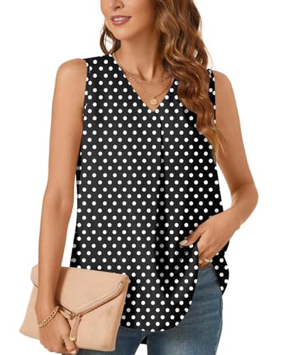 Bestbee Damen Casual Tank Tops Plus Size Büro Niedlich Arbeit Shirts 2024 Sommer Dressy Chiffon Blusen V Hals ärmellose Tunika Tops, 2XL, Polka Dots Schwarz von Bestbee