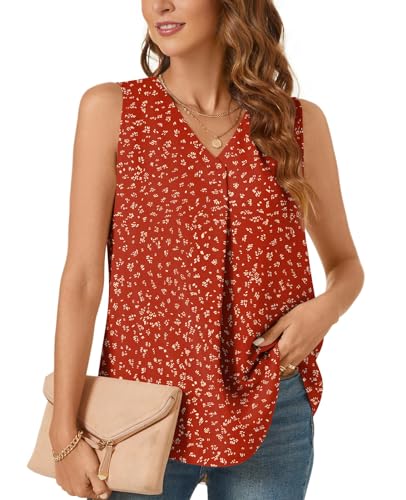 Bestbee Damen Casual Tank Tops Plus Size Büro Niedlich Arbeit Shirts 2024 Sommer Dressy Chiffon Blusen V Hals ärmellose Tunika Tops, 3XL, Polka Dots Rot von Bestbee