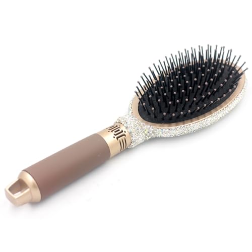 Bestbling Haarbürste – Entwirren Sie Haare und Kamm, Massagekissen, antistatisch, glattes und glattes Haar, luxuriöses Strass-Design, geeignet für Frauen (rund, silberfarben) von Bestbling