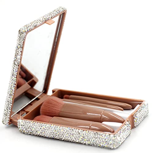 Bestbling Tragbares Make-up-Pinsel-Set, 5-teilig, für Lidschatten, Augenbrauen und Make-up, mit Kristall-Bling-Geschenk-Etui (weiß) von Bestbling