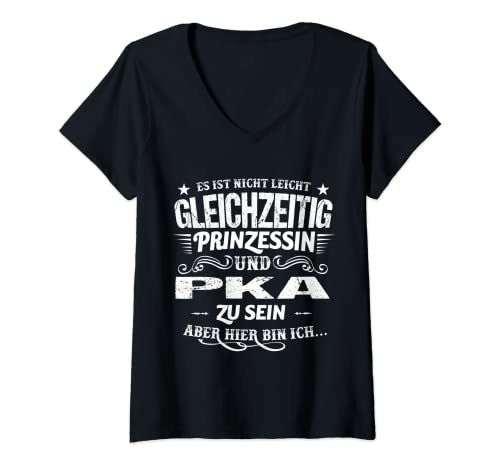 Damen Prinzessin und PKA Spruch Frauen Geschenk lustig Apotheke T-Shirt mit V-Ausschnitt von Beste Job und Berufs Sprüche Witz Büro Manufaktur
