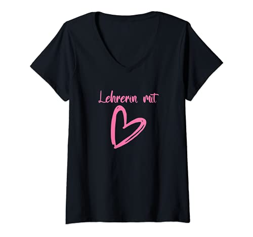 Damen Lehrerin mit Herz - Abschied Schulklasse - Abschluss Klasse T-Shirt mit V-Ausschnitt von Beste Lehrer Geschenkideen zum Schulende 2021