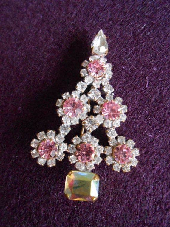 40Er Hübsche Kleine Brosche Tannenbaum Strass Rosa Weiß von BesteKinderstube