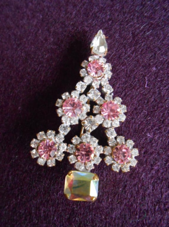 40Er Hübsche Kleine Brosche Tannenbaum Strass Rosa Weiß von BesteKinderstube