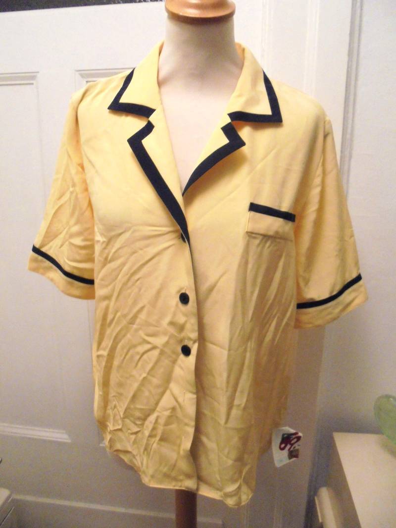 Gelbe Hemdbluse 80Er Schwarzer Rand Damen Unisex von BesteKinderstube