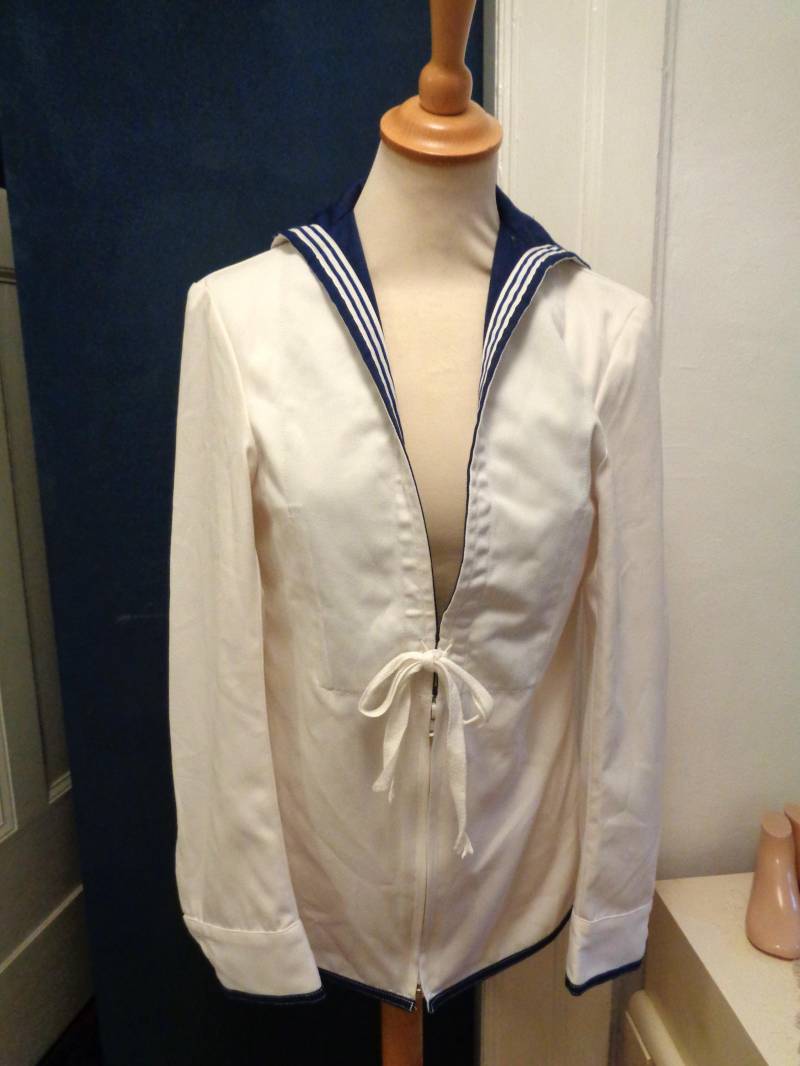 Schickes Vintage Matrosenhemd Unisex Gr. 38-40 Weiß Dunkelblau von BesteKinderstube