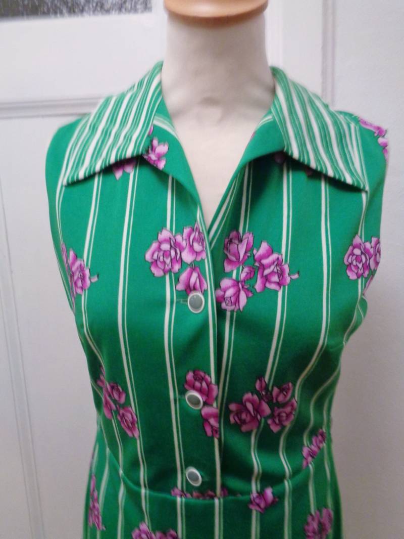 Schrilles Grün Geblümtes Sommerkleid 60Er 70Er von BesteKinderstube