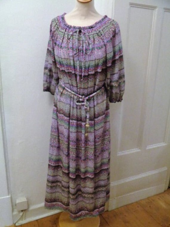 Süßes 70Er Herbstkleid Gemusert Lila Grau Grün von BesteKinderstube