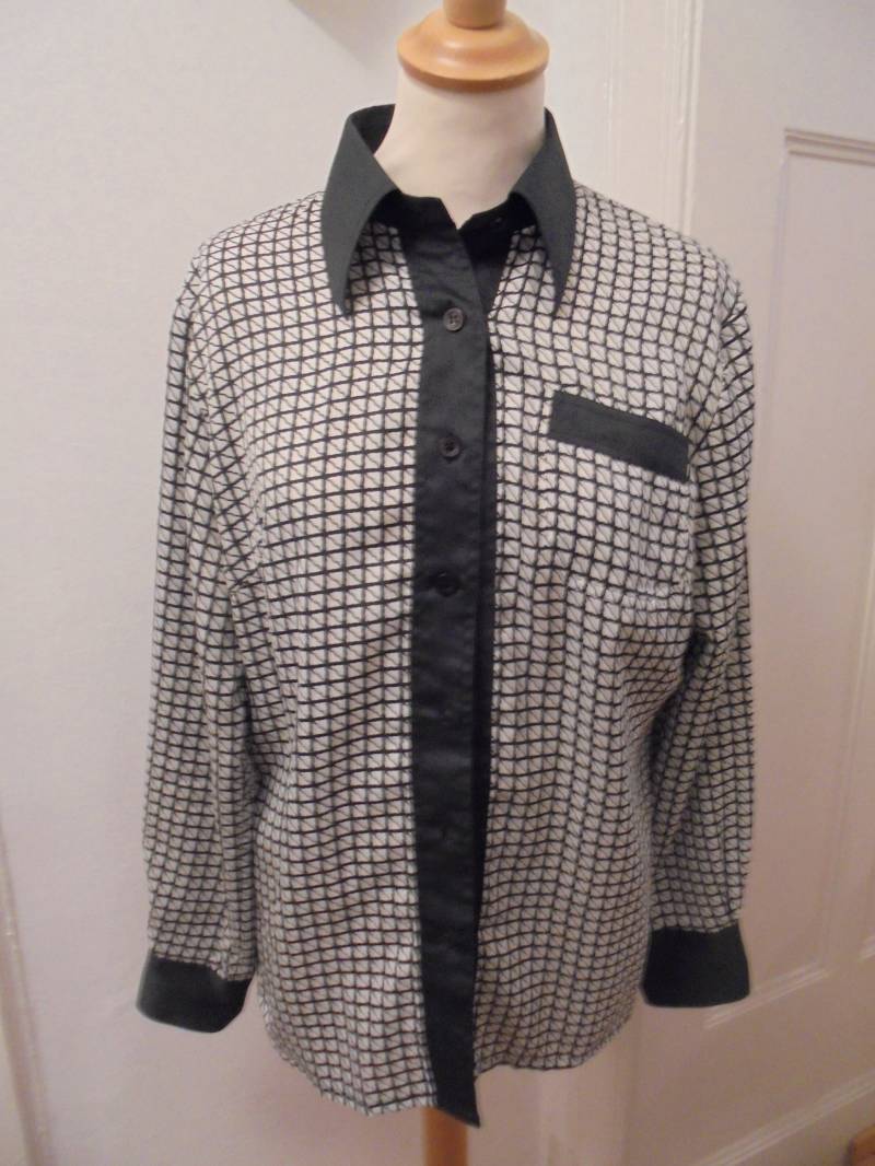 Tolle Schwarz Weiße 70Er Bluse Pepita Calin Paris von BesteKinderstube
