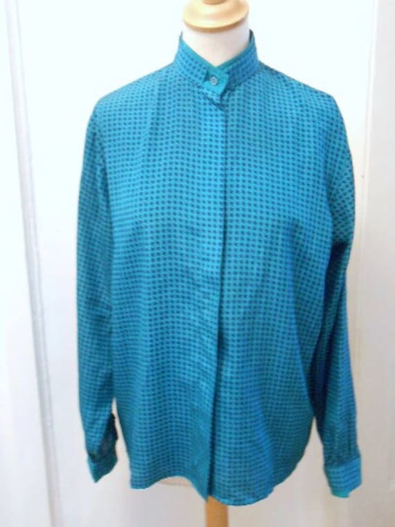 Türkis Petrol Damen Bluse 70Er 80Er Pepita von BesteKinderstube