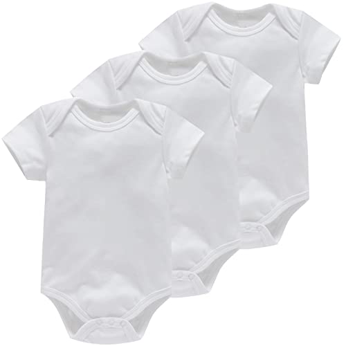 Bestele Baby Bodys, Baby Body set Kurzarm für Jungen und Mädchen Neugeborene Unisex, Baumwolle mit Aufdruck Sprüchen Weiß Baby Bodys 0-3 3-6 -6-9 9-12 12-18 18-24 Monate (3*Weiß, 0-3 Monate) von Bestele