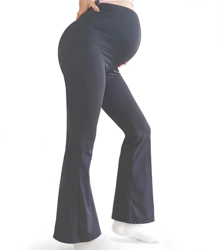 Bestele Damen Schwangerschafts-Leggings, Mutterschaft Yoga Hosen Stretchy Bootcut über dem Bauch, Umstandshosen Hose für Arbeit Lounge Sporthose von Bestele