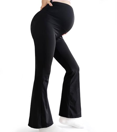 Bestele Damen Schwangerschafts-Leggings, Mutterschaft Yoga Hosen Stretchy Bootcut über dem Bauch, Umstandshosen Hose für Arbeit Lounge Sporthose von Bestele
