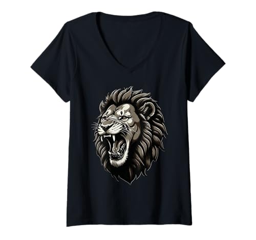 Damen Löwen Wildtier Tierliebhaber Löwe Kunst Bunt Funny Lion Zoo T-Shirt mit V-Ausschnitt Damen Löwen Wildtier Tierliebhaber Löwe Kunst Bunt Funny Lion Zoo T-Shirt mit V-Ausschnitt von Besten Tier Motive aller Art - Kunstwerk AnimalArt