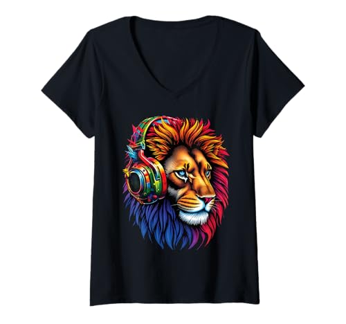 Damen Löwen Wildtier Tierliebhaber Löwe Kunst Bunt Funny Lion Zoo T-Shirt mit V-Ausschnitt Damen Löwen Wildtier Tierliebhaber Löwe Kunst Bunt Funny Lion Zoo T-Shirt mit V-Ausschnitt von Besten Tier Motive aller Art - Kunstwerk AnimalArt