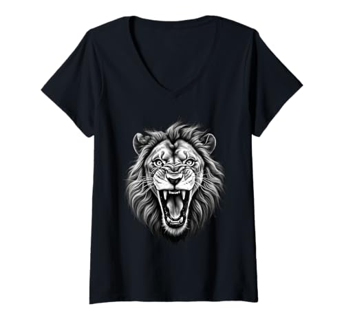 Damen Löwen Wildtier Tierliebhaber Löwe Kunst Bunt Funny Lion Zoo T-Shirt mit V-Ausschnitt Damen Löwen Wildtier Tierliebhaber Löwe Kunst Bunt Funny Lion Zoo T-Shirt mit V-Ausschnitt von Besten Tier Motive aller Art - Kunstwerk AnimalArt