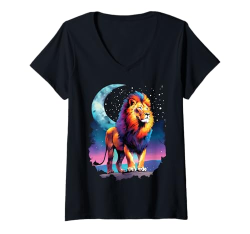 Damen Löwen Wildtier Tierliebhaber Löwe Kunst Schlafen Lion Zoo T-Shirt mit V-Ausschnitt von Besten Tier Motive aller Art - Kunstwerk AnimalArt