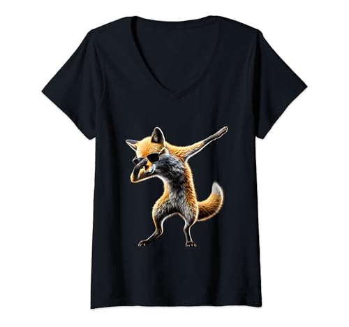 Damen Lustiges Dabbing Fuchs Fox Motiv Tiere Tierliebhaber Tanz T-Shirt mit V-Ausschnitt Damen Lustiges Dabbing Fuchs Fox Motiv Tiere Tierliebhaber Tanz T-Shirt mit V-Ausschnitt von Besten Tier Motive aller Art - Kunstwerk AnimalArt