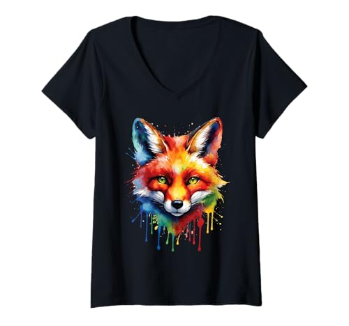 Damen Lustiges Fuchs Fox Kunst Tierliebhaber Wildtier Natur Füchse T-Shirt mit V-Ausschnitt von Besten Tier Motive aller Art - Kunstwerk AnimalArt