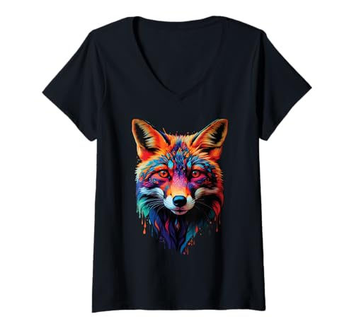 Damen Lustiges Fuchs Fox Kunst Tierliebhaber Wildtier Natur Füchse T-Shirt mit V-Ausschnitt von Besten Tier Motive aller Art - Kunstwerk AnimalArt