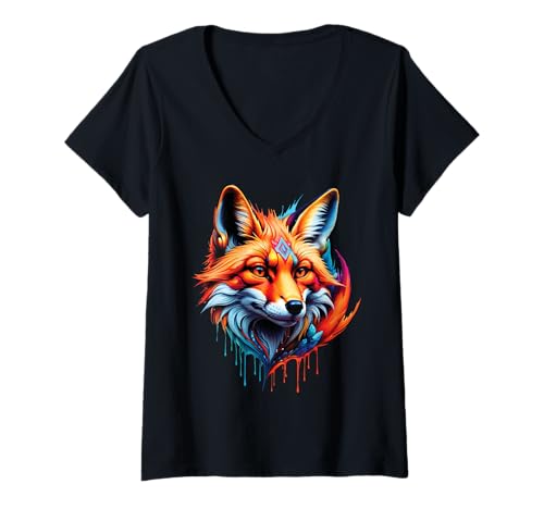 Damen Lustiges Fuchs Fox Kunst Tierliebhaber Wildtier Natur Füchse T-Shirt mit V-Ausschnitt von Besten Tier Motive aller Art - Kunstwerk AnimalArt