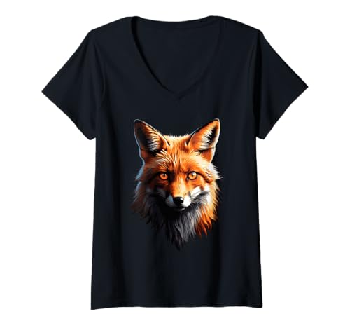 Damen Lustiges Fuchs Fox Kunst Tierliebhaber Wildtier Natur Füchse T-Shirt mit V-Ausschnitt von Besten Tier Motive aller Art - Kunstwerk AnimalArt