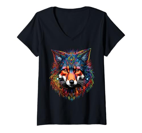Damen Lustiges Fuchs Fox Kunst Tierliebhaber Wildtier Natur Füchse T-Shirt mit V-Ausschnitt von Besten Tier Motive aller Art - Kunstwerk AnimalArt