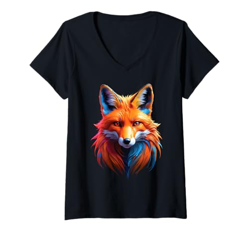 Damen Lustiges Fuchs Fox Kunst Tierliebhaber Wildtier Natur Füchse T-Shirt mit V-Ausschnitt Damen Lustiges Fuchs Fox Kunst Tierliebhaber Wildtier Natur Füchse T-Shirt mit V-Ausschnitt von Besten Tier Motive aller Art - Kunstwerk AnimalArt