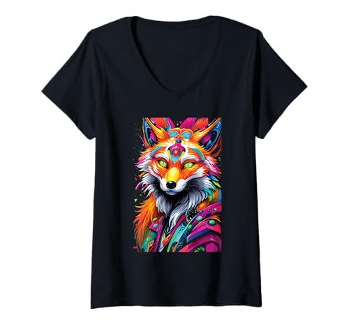Damen Lustiges Fuchs Fox Kunst Tierliebhaber Wildtier Natur Füchse T-Shirt mit V-Ausschnitt von Besten Tier Motive aller Art - Kunstwerk AnimalArt