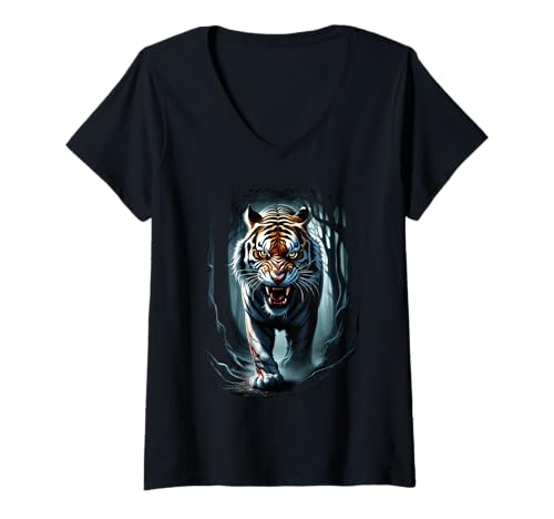 Damen Lustiges Tiger Kunst Tierliebhaber Wildtier Safari Zoo Katze T-Shirt mit V-Ausschnitt von Besten Tier Motive aller Art - Kunstwerk AnimalArt