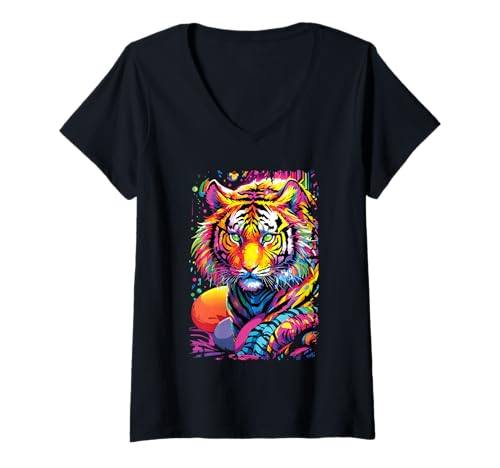 Damen Lustiges Tiger Kunst Tierliebhaber Wildtier Safari Zoo Katze T-Shirt mit V-Ausschnitt Damen Lustiges Tiger Kunst Tierliebhaber Wildtier Safari Zoo Katze T-Shirt mit V-Ausschnitt von Besten Tier Motive aller Art - Kunstwerk AnimalArt