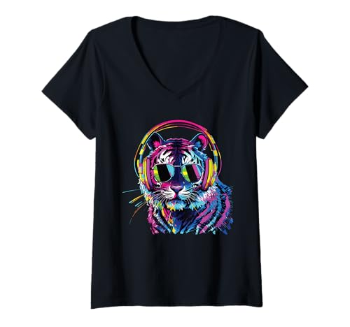 Damen Lustiges Tiger Kunst Tierliebhaber Wildtier Safari Zoo Katze T-Shirt mit V-Ausschnitt von Besten Tier Motive aller Art - Kunstwerk AnimalArt