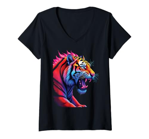 Damen Lustiges Tiger Kunst Tierliebhaber Wildtier Safari Zoo Katze T-Shirt mit V-Ausschnitt Damen Lustiges Tiger Kunst Tierliebhaber Wildtier Safari Zoo Katze T-Shirt mit V-Ausschnitt von Besten Tier Motive aller Art - Kunstwerk AnimalArt