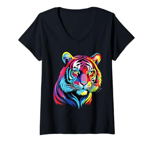 Damen Lustiges Tiger Kunst Tierliebhaber Wildtier Safari Zoo Katze T-Shirt mit V-Ausschnitt Damen Lustiges Tiger Kunst Tierliebhaber Wildtier Safari Zoo Katze T-Shirt mit V-Ausschnitt von Besten Tier Motive aller Art - Kunstwerk AnimalArt