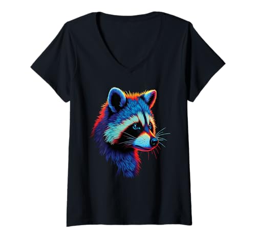 Damen Waschbär Motiv Tier Tierliebhaber Wald Kunst Wildtier Natur T-Shirt mit V-Ausschnitt von Besten Tier Motive aller Art - Kunstwerk AnimalArt