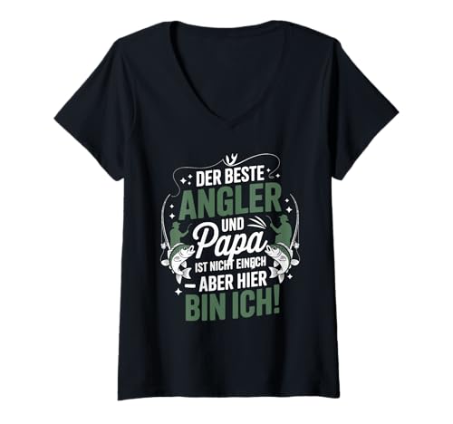 Damen Der Beste Angler Und Papa Ist Nicht Einfach T-Shirt mit V-Ausschnitt von Bester Angler Papa Vater Fischerei Hobby Geschenk