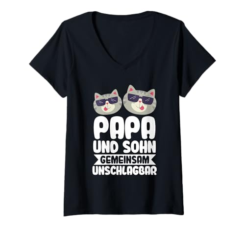 Damen Papa Vater Und Sohn Katzen T-Shirt mit V-Ausschnitt von Bester Papa der Welt Vatertag