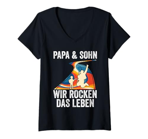 Damen Papa Vater Und Sohn Musiker Sänger T-Shirt mit V-Ausschnitt von Bester Papa der Welt Vatertag