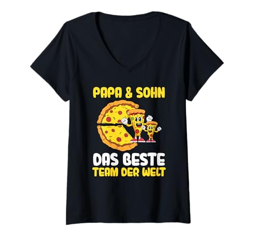 Damen Papa Vater Und Sohn Pizza T-Shirt mit V-Ausschnitt von Bester Papa der Welt Vatertag