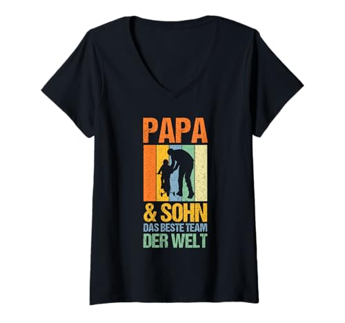Damen Papa Vater Und Sohn T-Shirt mit V-Ausschnitt von Bester Papa der Welt Vatertag
