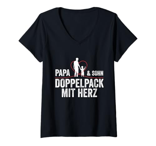 Damen Papa Vater Und Sohn T-Shirt mit V-Ausschnitt von Bester Papa der Welt Vatertag