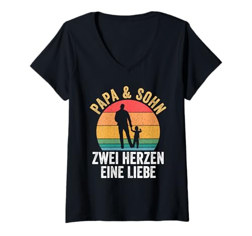 Damen Papa Vater Und Sohn T-Shirt mit V-Ausschnitt von Bester Papa der Welt Vatertag