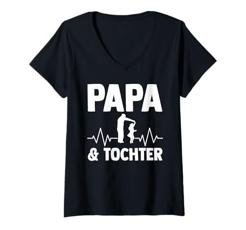 Damen Papa Vater Und Tochter Herzschlag T-Shirt mit V-Ausschnitt von Bester Papa der Welt Vatertag