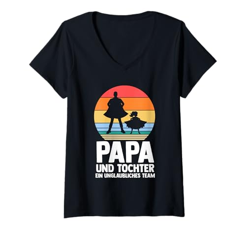 Damen Papa Vater Und Tochter Superhelden T-Shirt mit V-Ausschnitt von Bester Papa der Welt Vatertag