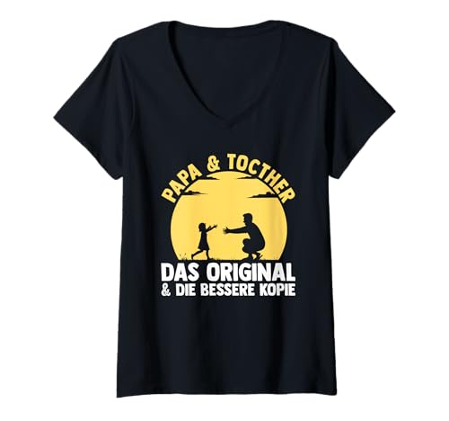 Damen Papa Vater Und Tochter T-Shirt mit V-Ausschnitt von Bester Papa der Welt Vatertag